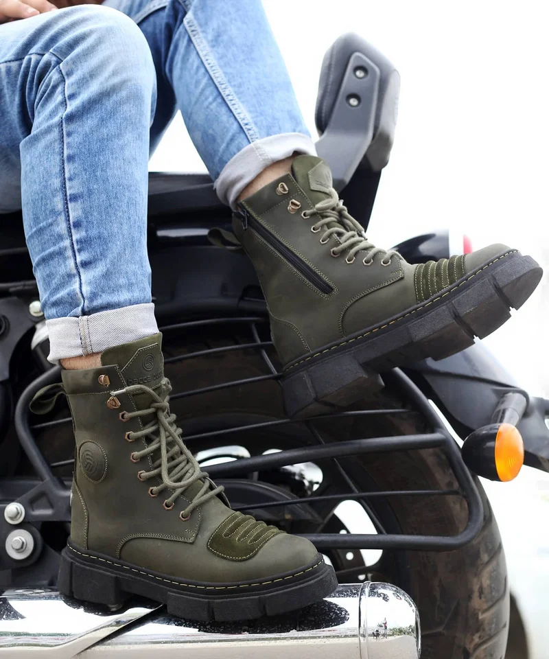 Bacca Bucci Olive Sinister Oil Pull Up Leather Combat Boots for Men | Best Price UAE